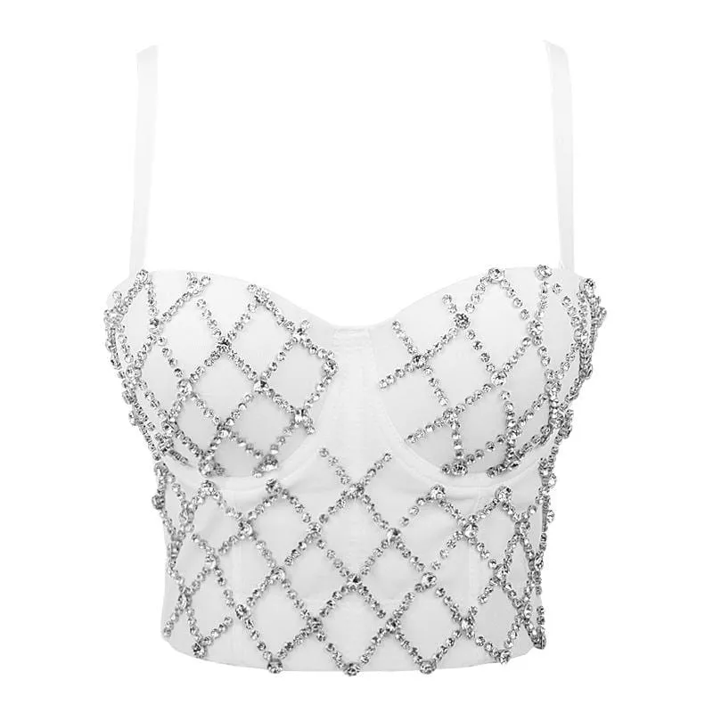 Frauen Grunge Rhomboid Perlen Pure Color Bustiers