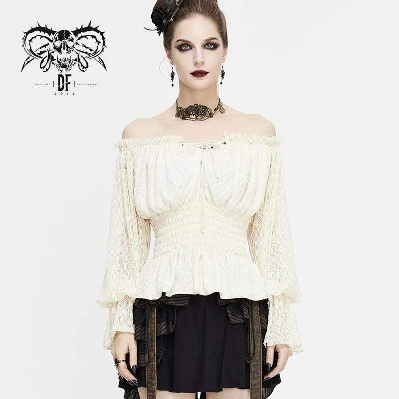 Damen Vintage Off-Shoulder Strappy Tops Weiß