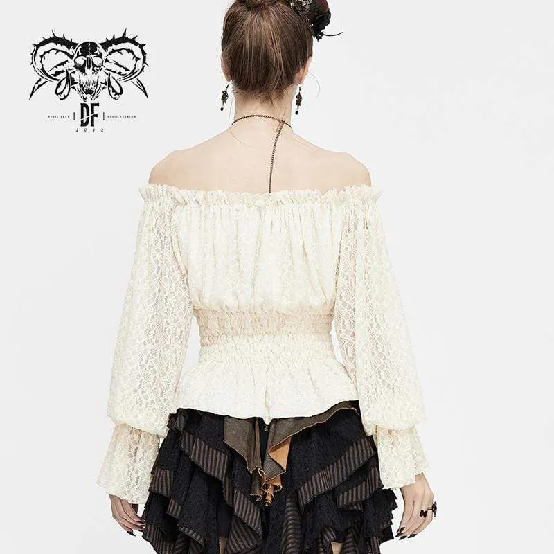 Damen Vintage Off-Shoulder Strappy Tops Weiß