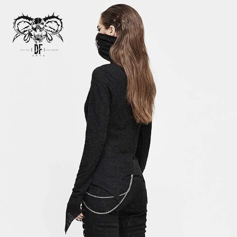 Damen Gothic High Collar Mesh Jacquard Tops