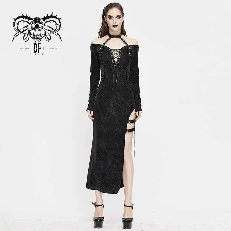 Damen Gothic Schnürung mit unregelmäßigen Neckholder-Kleidern