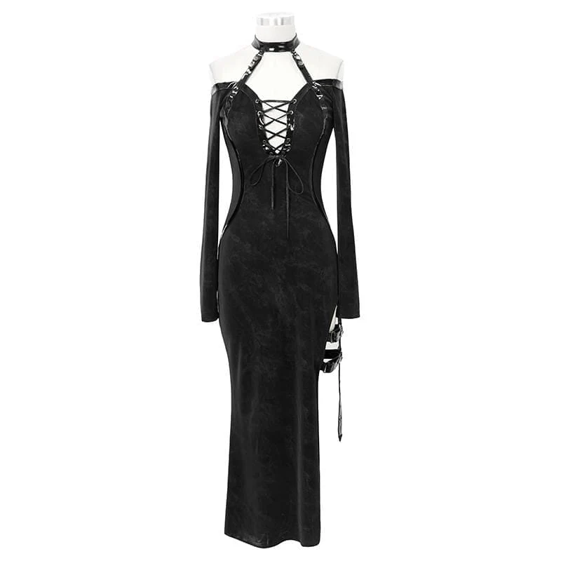 Damen Gothic Schnürung mit unregelmäßigen Neckholder-Kleidern