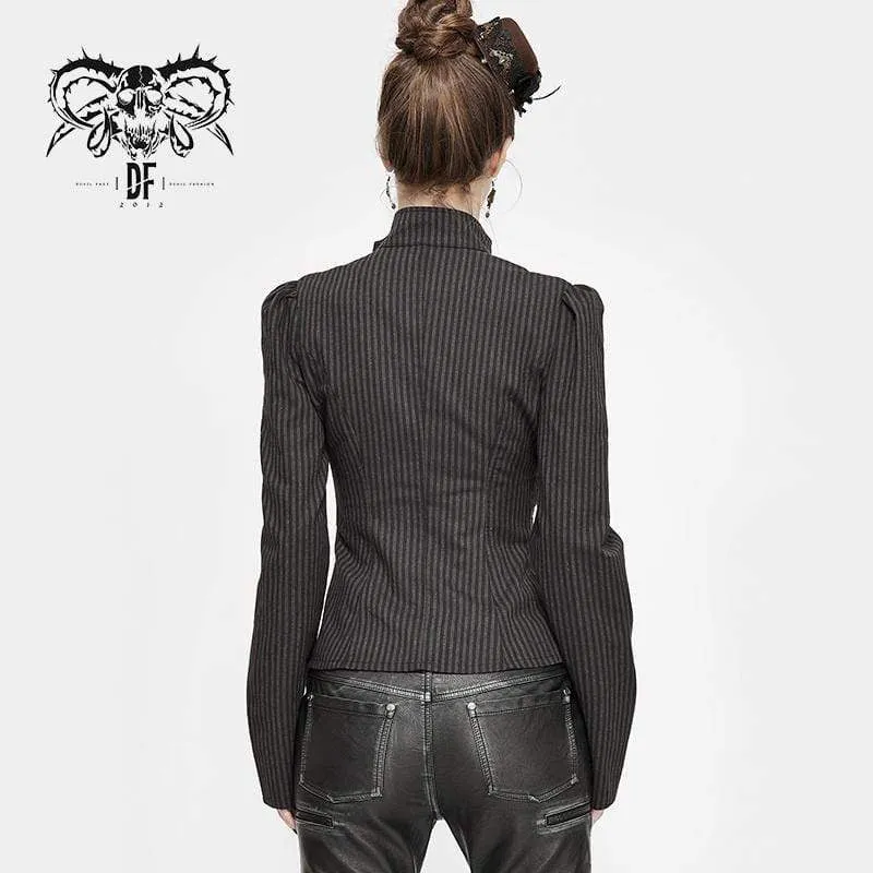 Frauen Gothic gestreiften Falbala Spleißen Kunstleder Shirts