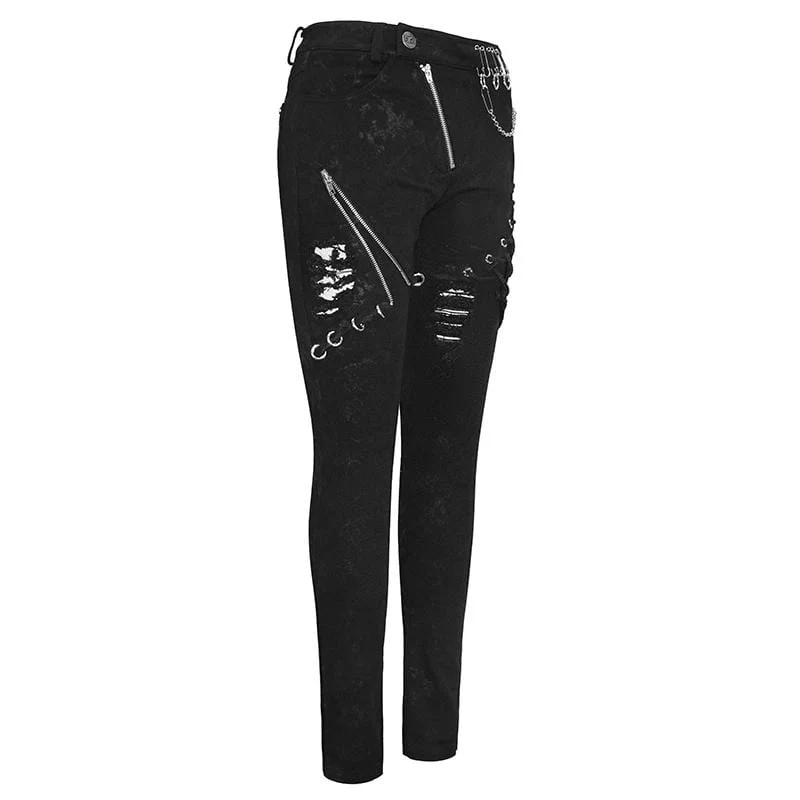 Frauen Punk Zip Strappy Chains Hosen