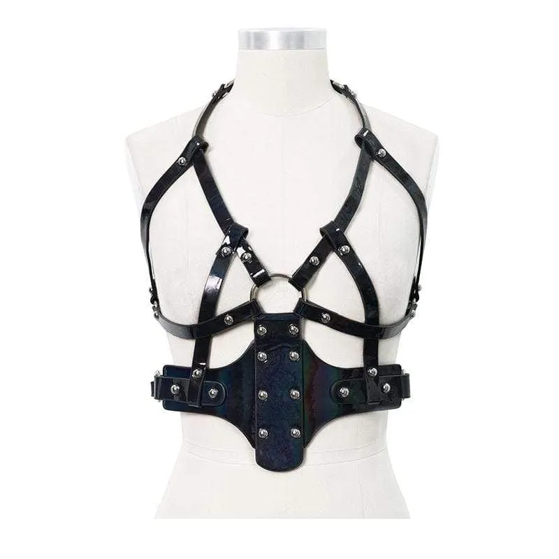 Damen Gothic Kunstleder Body Harness mit Nieten