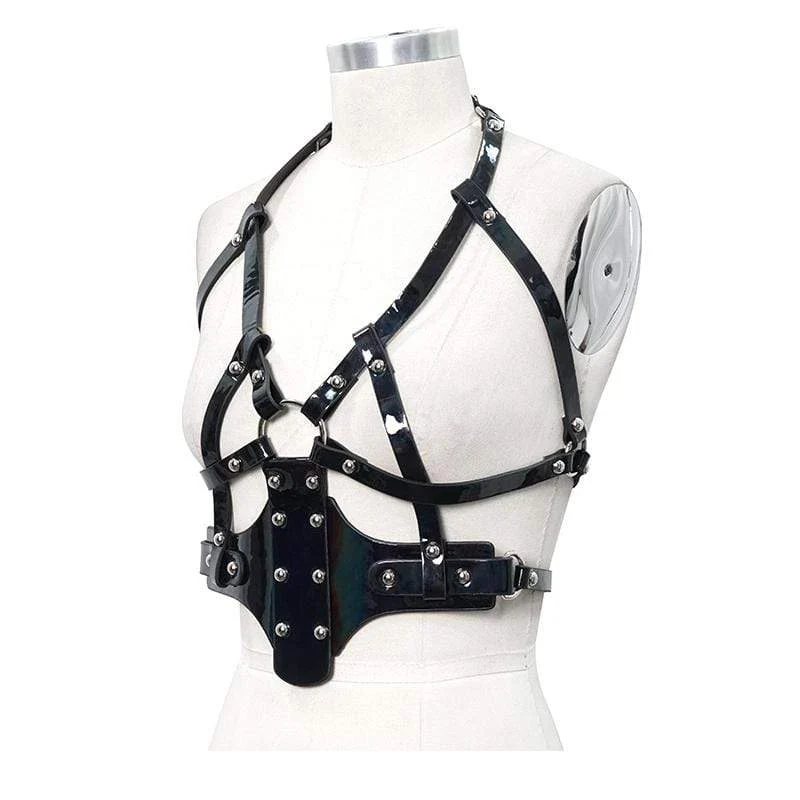 Damen Gothic Kunstleder Body Harness mit Nieten
