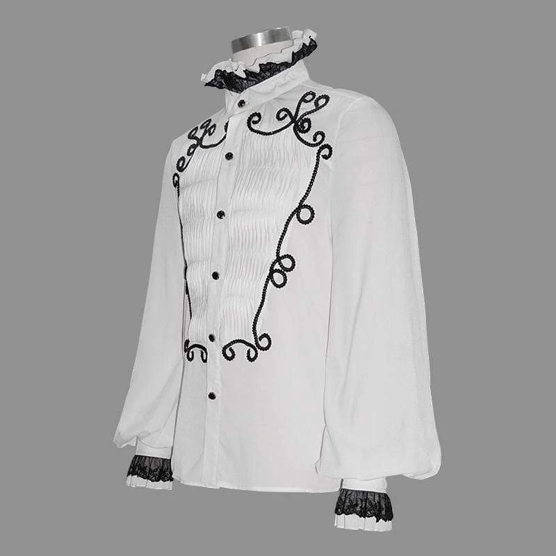 Herren Gothic Kontrastfarbe Falbala Kragen Rüschen Puff Ärmel Shirts