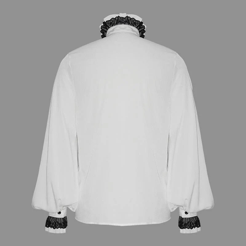 Herren Gothic Kontrastfarbe Falbala Kragen Rüschen Puff Ärmel Shirts