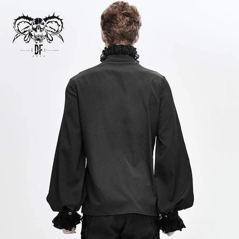 Herren Gothic Falbala Kragen Rüschen Puff Ärmel Shirts