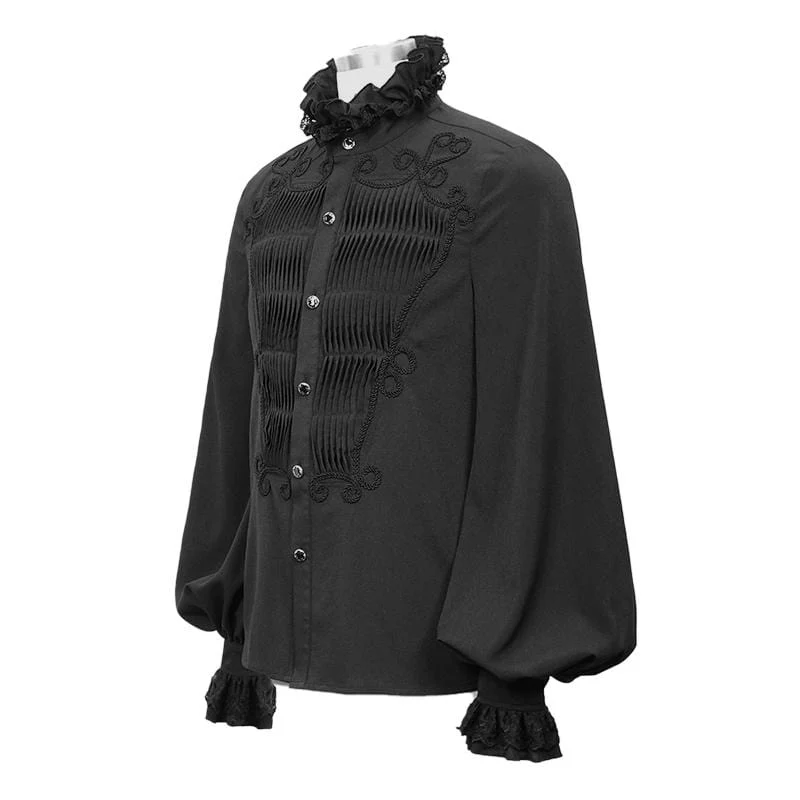 Herren Gothic Falbala Kragen Rüschen Puff Ärmel Shirts