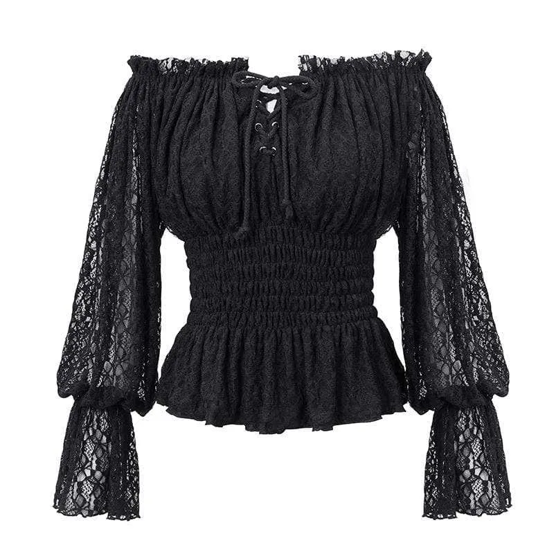 Damen Gothic Off-Shoulder Strappy Lace Sleeve Tops