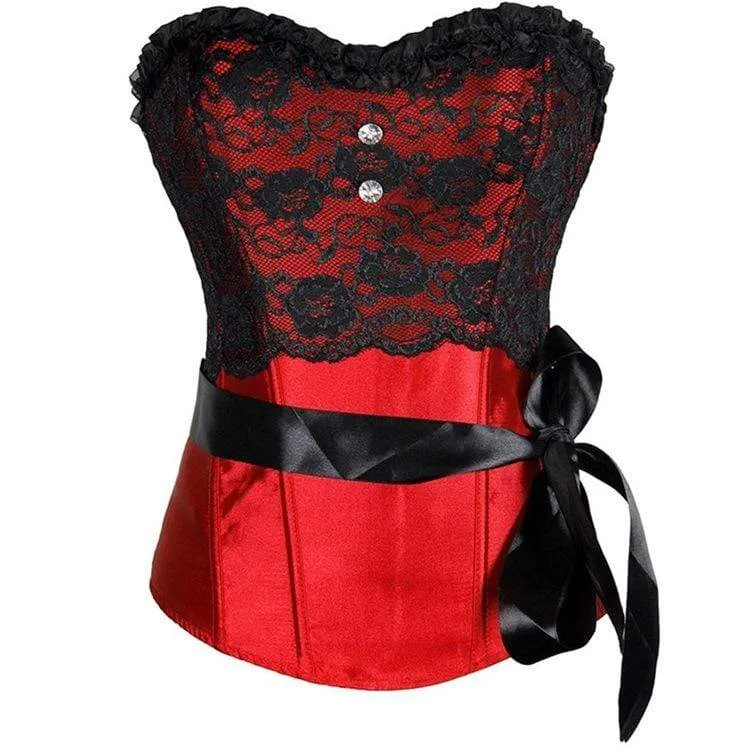 Damen Vintage Floral Mesh Satin Overbust Korsetts