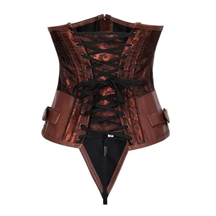 Damen Gothic Jacquard Spleißen Kunstlederketten Overbust Korsetts mit T-Rücken