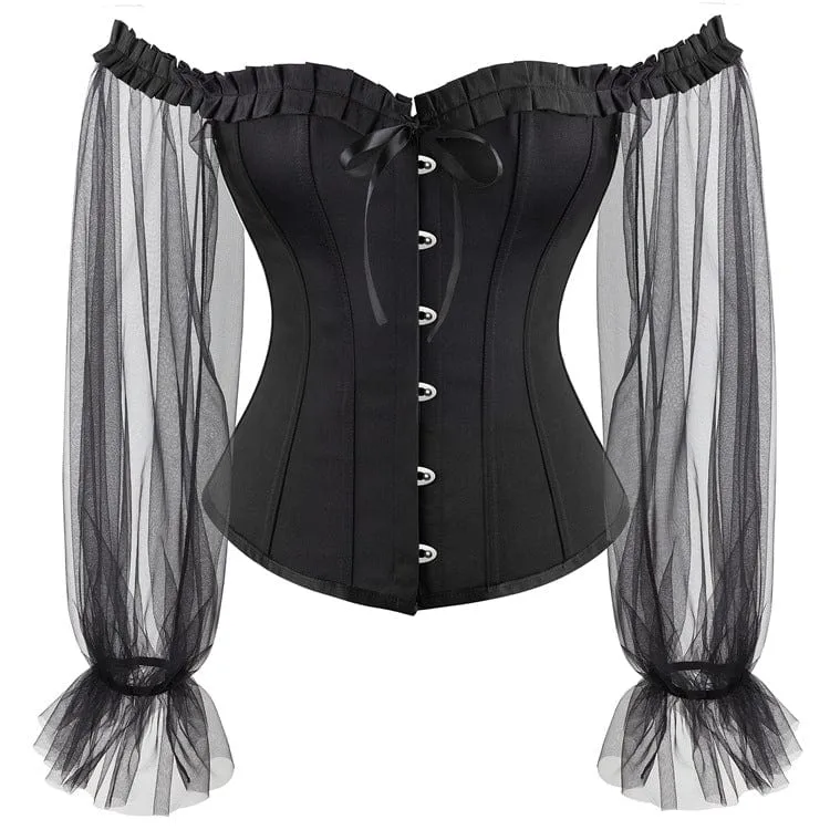 Frauen Vintage Lace Mesh Sleeve Overbust Korsetts