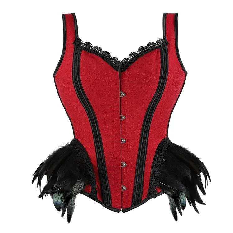 Frauen Vintage Kontrast Farbe Spitze Saum Faux Fun Overbust Korsetts