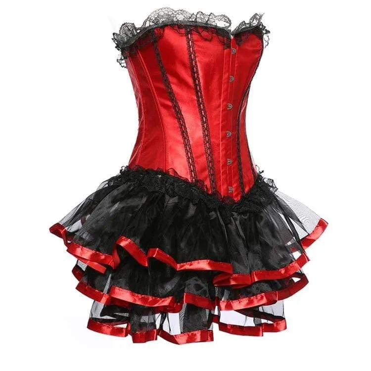 Damen Vintage Spitzen Saum Satin Überbrust Korsetts Mit Röcken