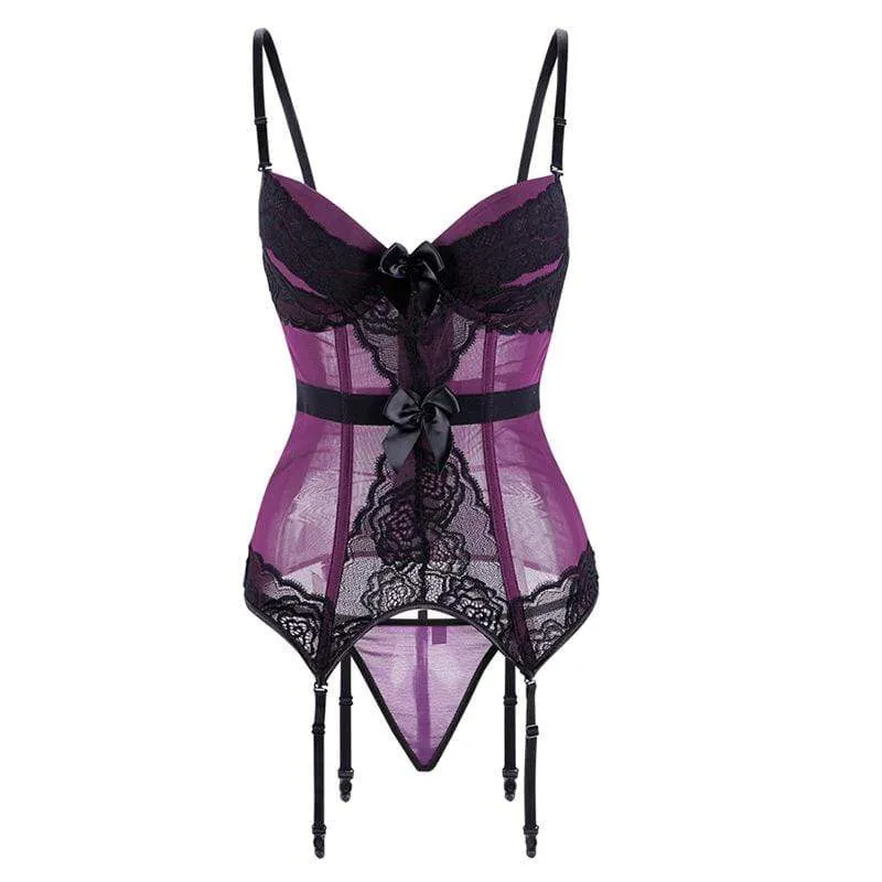 Damen Gothic Lace Splicing Mesh Slip Sheer Overbust Korsetts