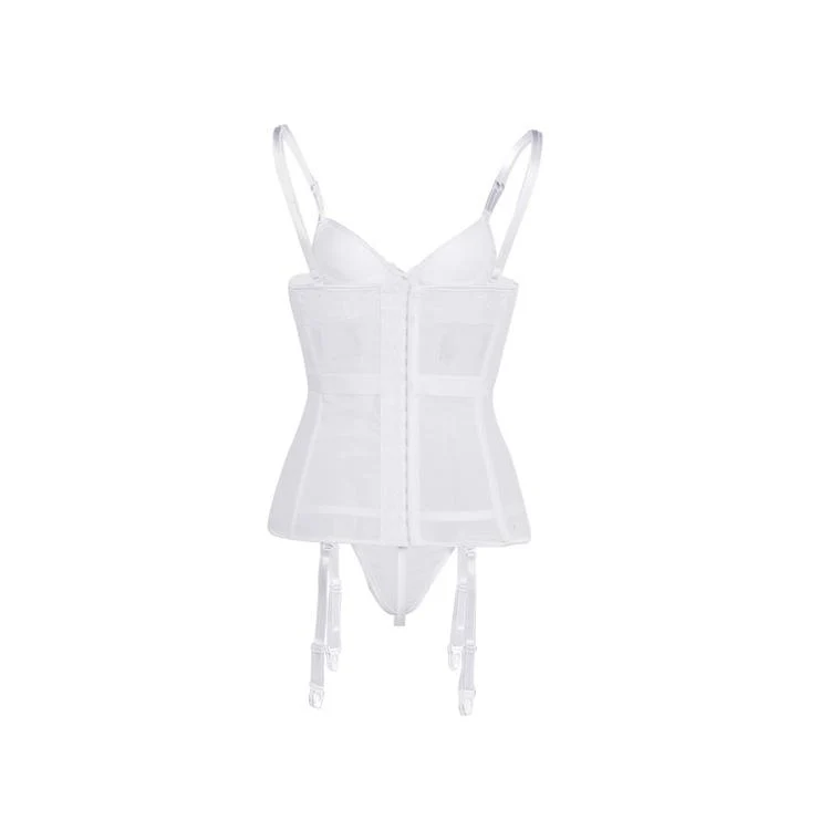 Damen Gothic Lace Splicing Mesh Slip Sheer Overbust Korsetts