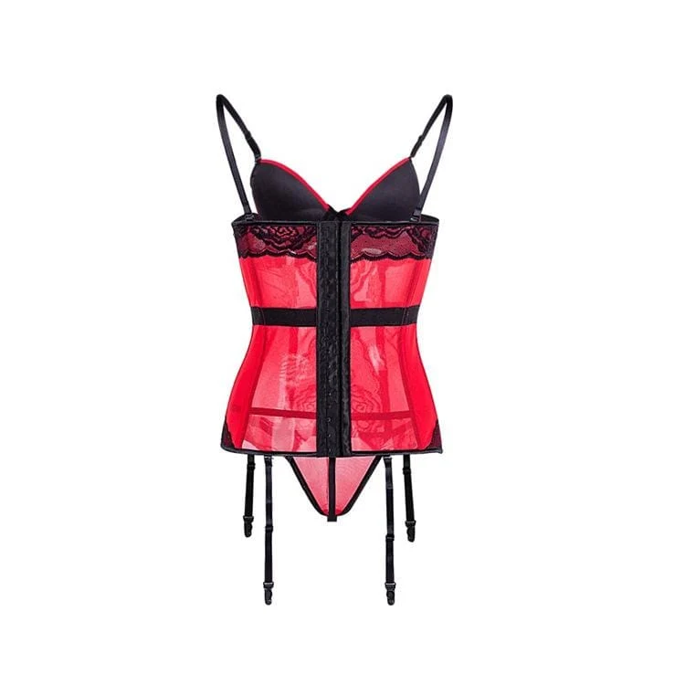 Damen Gothic Lace Splicing Mesh Slip Sheer Overbust Korsetts