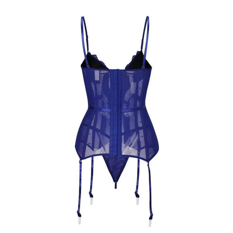 Damen Gothic Dessous Spitze Sheer Overbust Korsetts mit T-Rücken