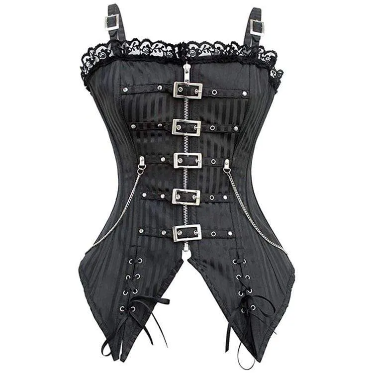 Damen Steampunk Front Zip Overbust Korsetts mit Ketten