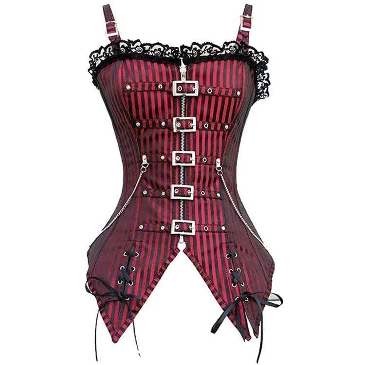 Damen Steampunk Front Zip Overbust Korsetts mit Ketten