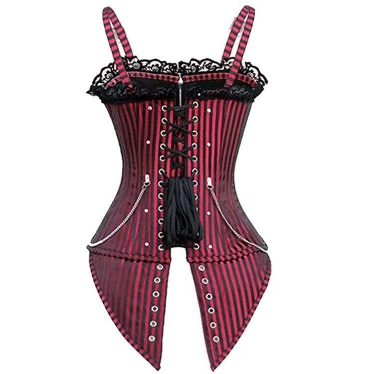 Damen Steampunk Front Zip Overbust Korsetts mit Ketten