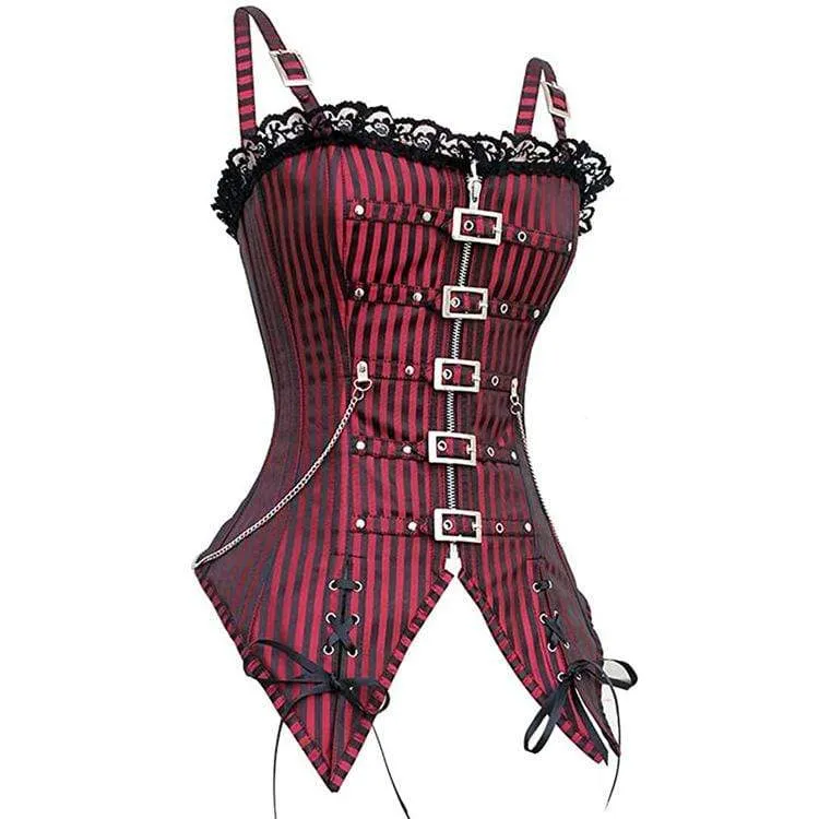 Damen Steampunk Front Zip Overbust Korsetts mit Ketten