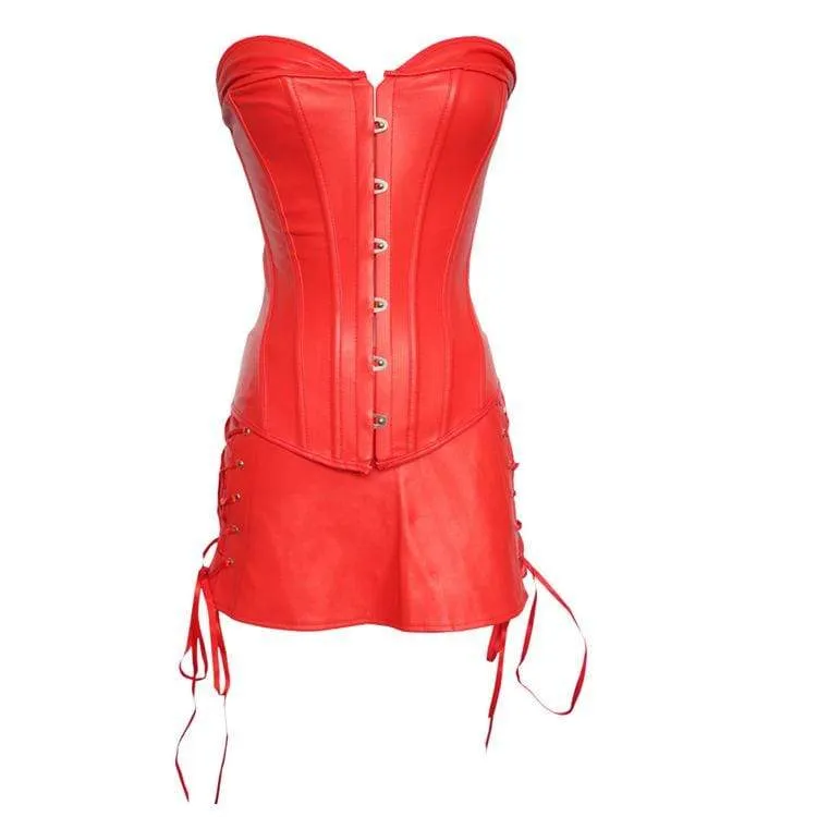 Damen Gothic Kunstleder Overbust Korsett Kleider