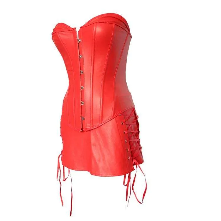 Damen Gothic Kunstleder Overbust Korsett Kleider