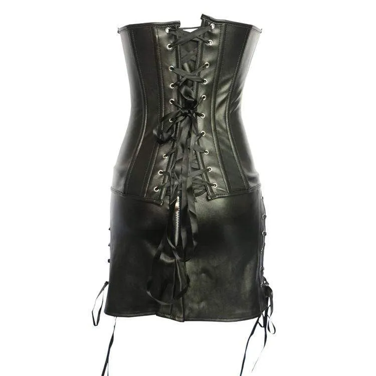 Damen Gothic Kunstleder Overbust Korsett Kleider