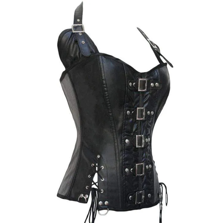 Frauen Punk Faux Leder Halfter Overbust Korsetts