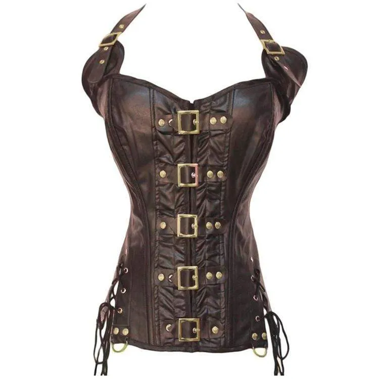 Frauen Punk Faux Leder Halfter Overbust Korsetts
