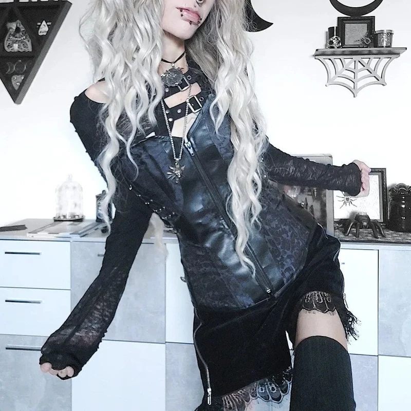 Frauen Steampunk Kunstleder Overbust Korsetts