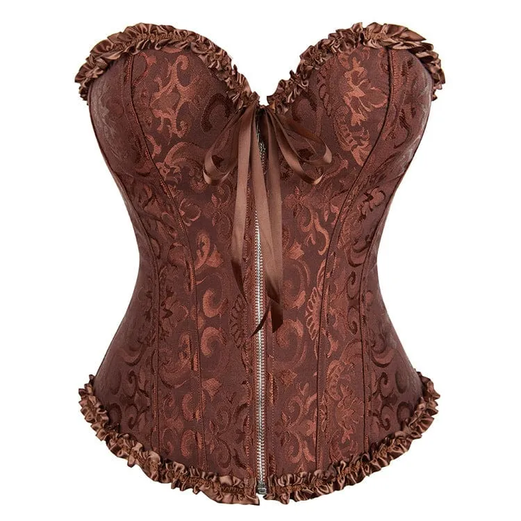 Damen Gothic Schnür Brokat Überbrust Korsetts