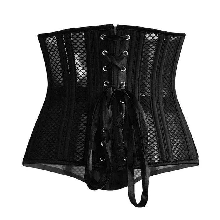Damen Gothic 26 Steel Boned Mesh Underbust Korsetts