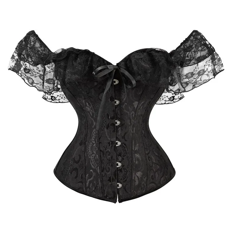Damen Gothic Mesh Sleeved Lace Floral Overbust Korsetts