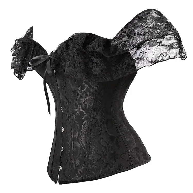 Damen Gothic Mesh Sleeved Lace Floral Overbust Korsetts