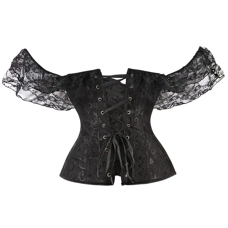 Damen Gothic Mesh Sleeved Lace Floral Overbust Korsetts