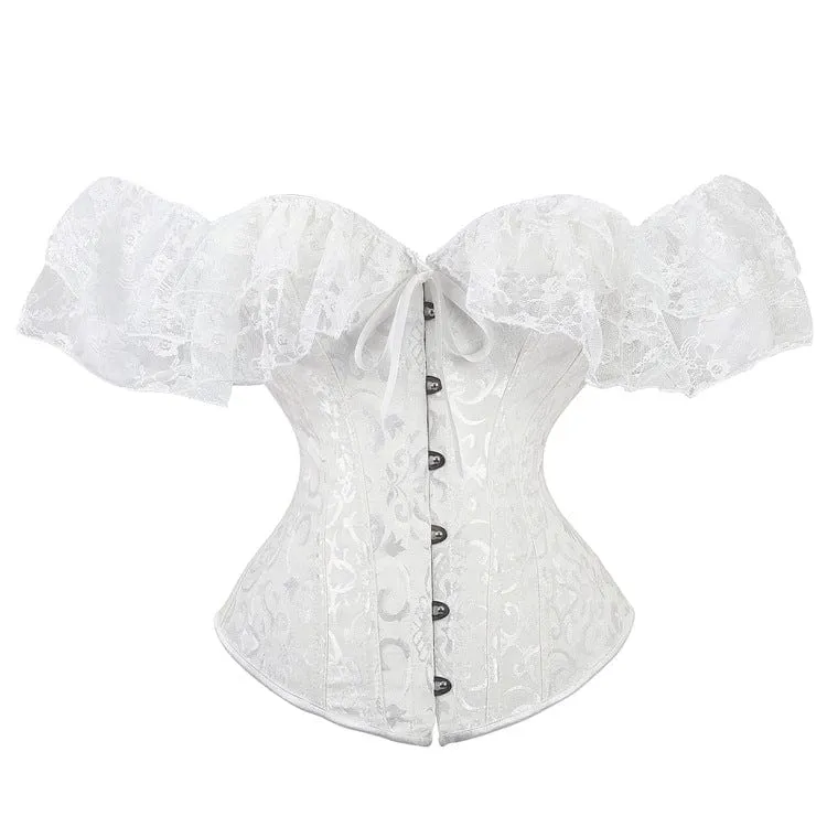 Damen Gothic Mesh Sleeved Lace Floral Overbust Korsetts