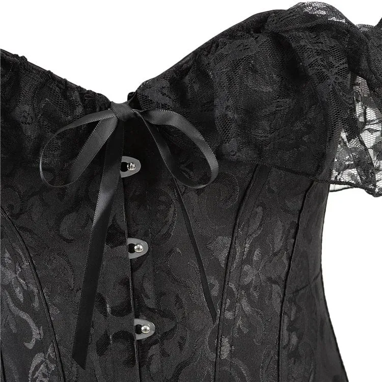 Damen Gothic Mesh Sleeved Lace Floral Overbust Korsetts