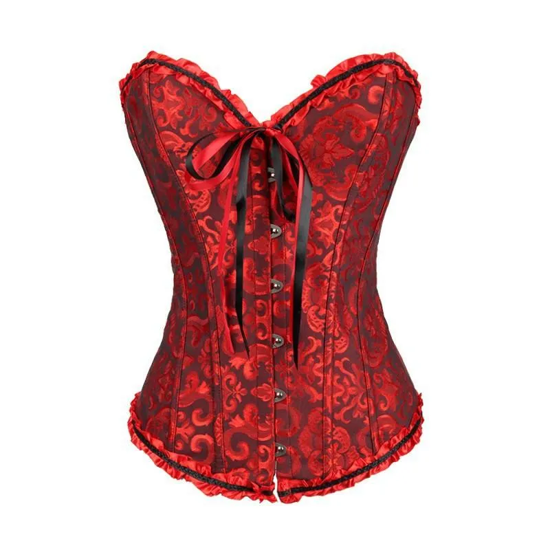 Damen Gothic Schnür Jacquard Overbust Korsetts