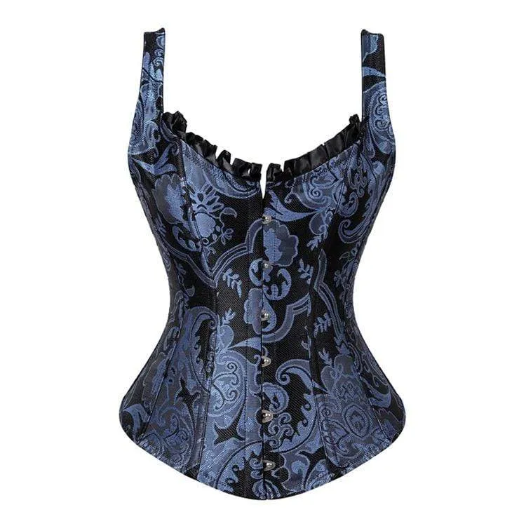 Damen Gothic Jacquard Overbust Korsetts Blau