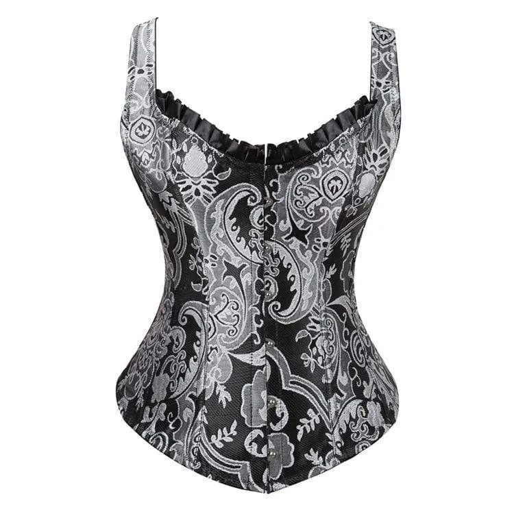 Damen Gothic Jacquard Overbust Korsetts Blau