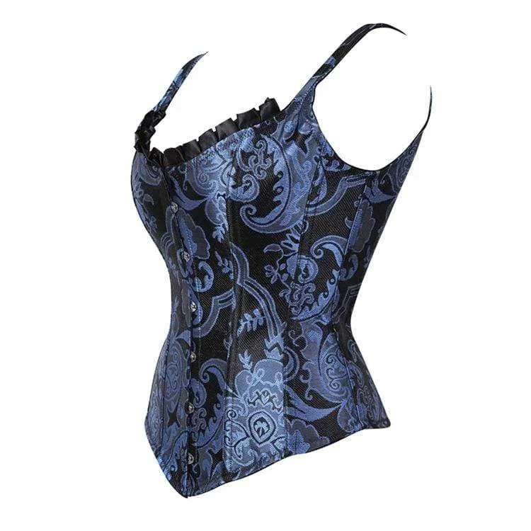 Damen Gothic Jacquard Overbust Korsetts Blau