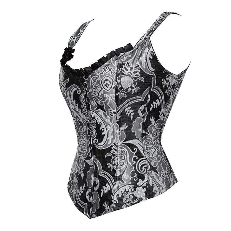 Damen Gothic Jacquard Overbust Korsetts Blau