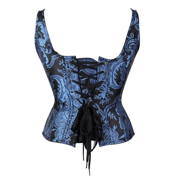 Damen Gothic Jacquard Overbust Korsetts Blau