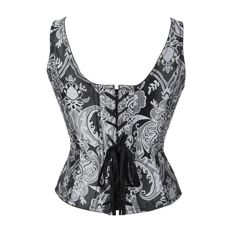 Damen Gothic Jacquard Overbust Korsetts Blau