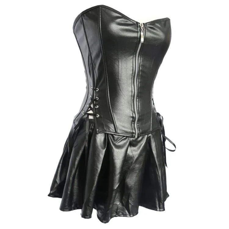 Damen Gothic Strappy Kunstleder Overbust Korsett Kleider
