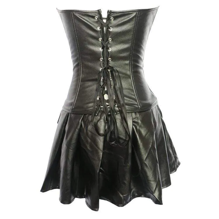Damen Gothic Strappy Kunstleder Overbust Korsett Kleider